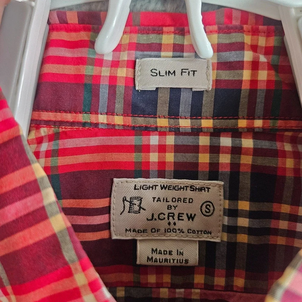 J Crew Shirt Men Small‎ Slim Fit Button Up Long Sleeve Red Plaid Lightweight -S